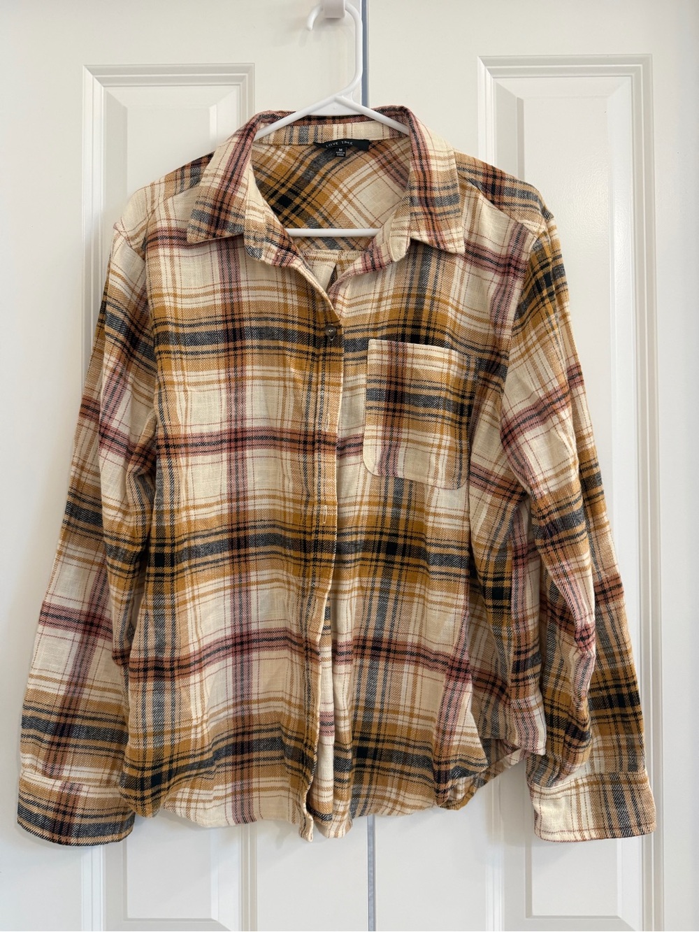 Women’s Plaid Button-Up Shirt - Cream & Brown with mauve